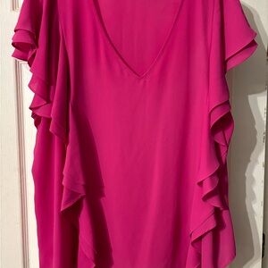 Fuscia Sleeveless Plus Size Blouse with Ruffle sleeves